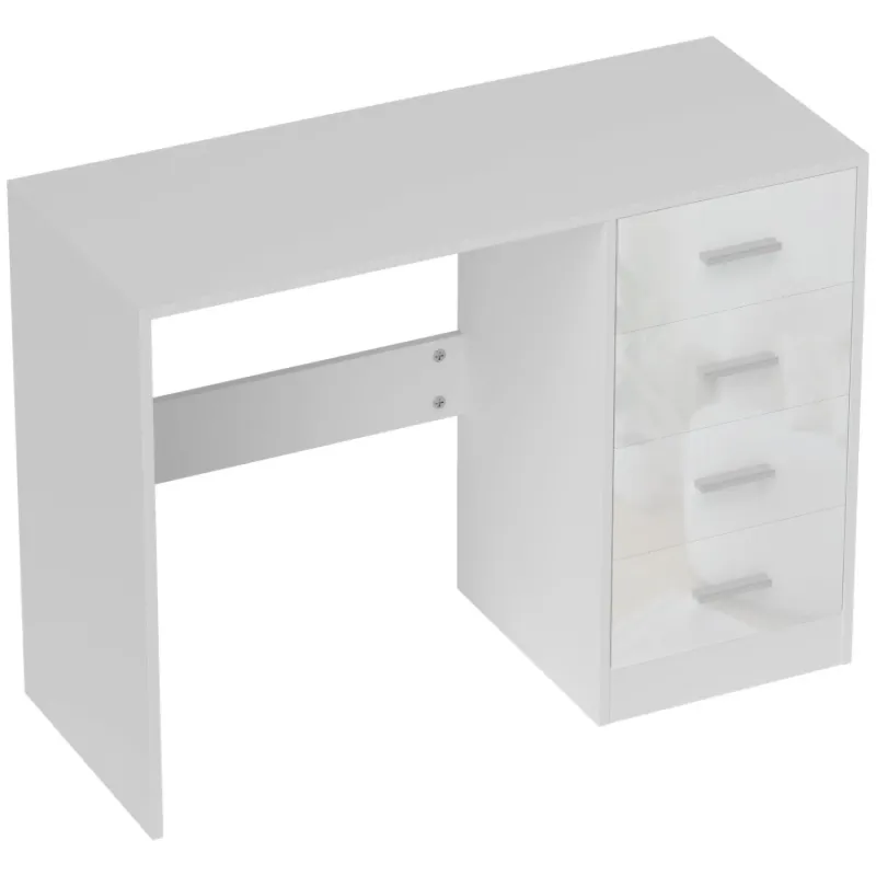High Gloss 4 Drawer Desk and Dressing Table, White