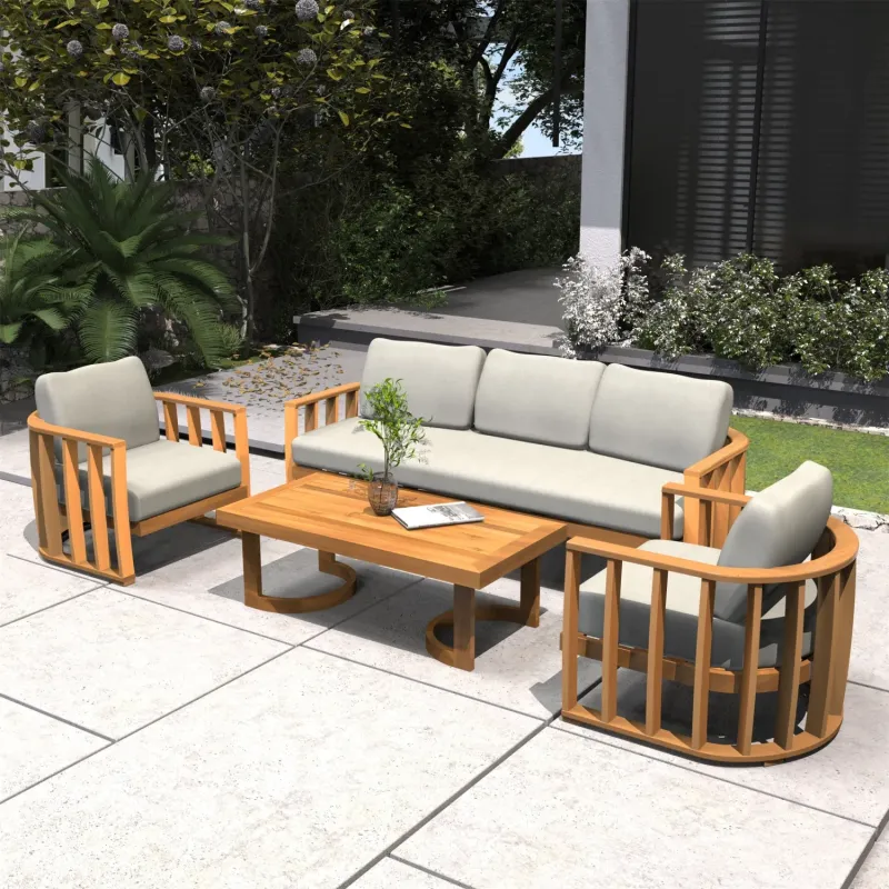 Premium 5-Seater Solid Wood Garden Sofa Set with Teak Finish