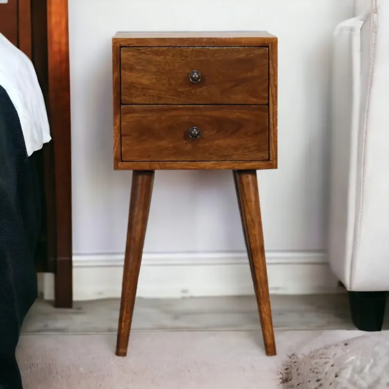 Solid Mango Wood Mini Bedside Table, Chestnut