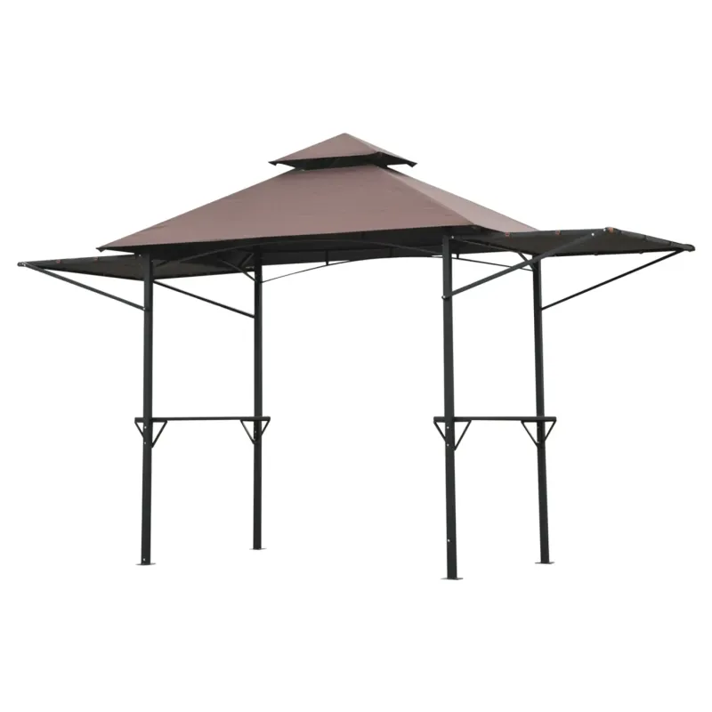 2.4m x 1.5m BBQ Gazebo with Extendable Side Awnings and Shelves