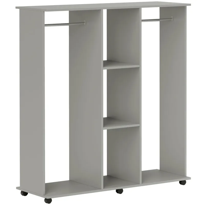 Double Mobile Open Wardrobe with Shelves and Rails - Grey