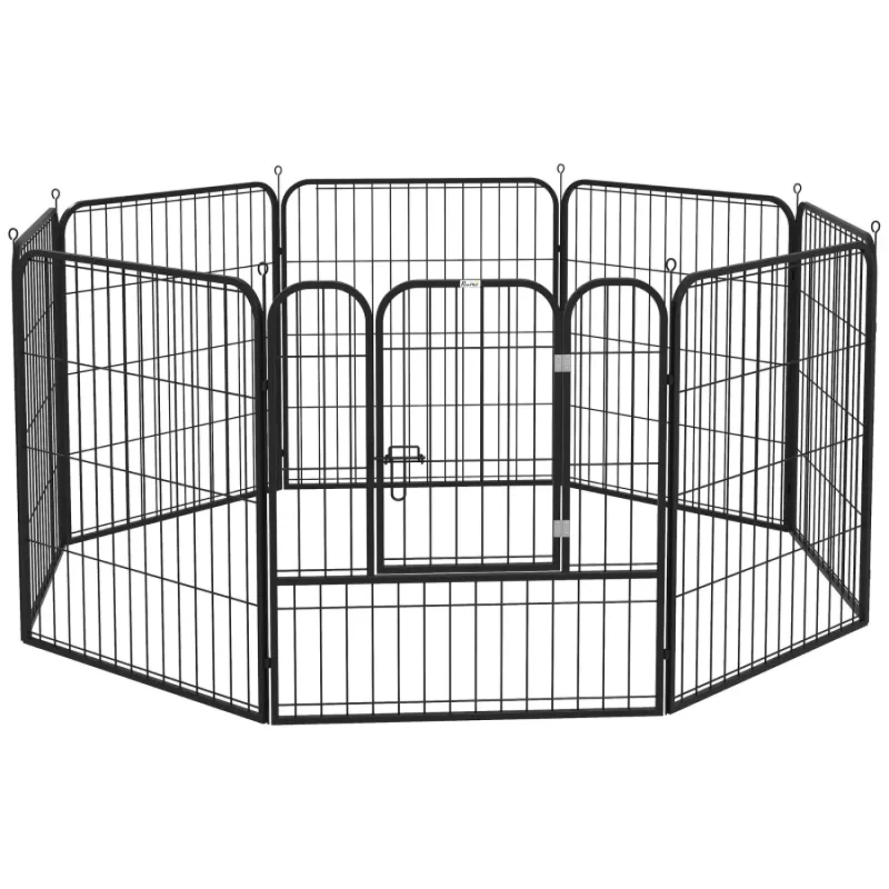 8 Panel Heavy Duty Steel Puppy Playpen - 80cm Height, Black