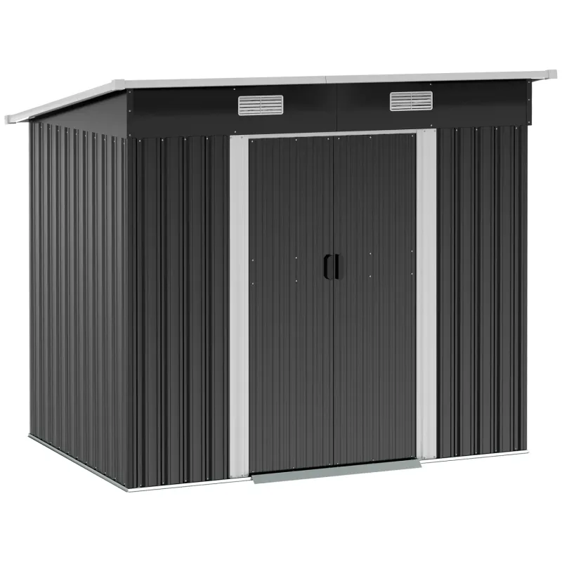  7 x 4ft Lean-To Metal Garden Storage Shed with Foundation Kit - Black