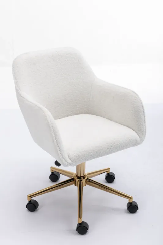 Teddy Fabric Swivel Home Office Chair with Gold Legs - White