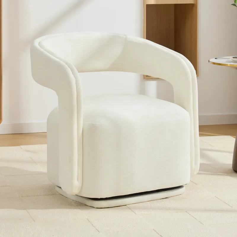 Chenille Fabric 360 Swivel Accent Chair, White