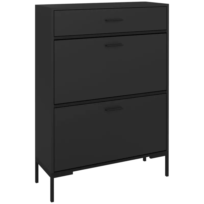 Three Drawer Slim Shoe Storage Cabinet for 12 Pairs - Black