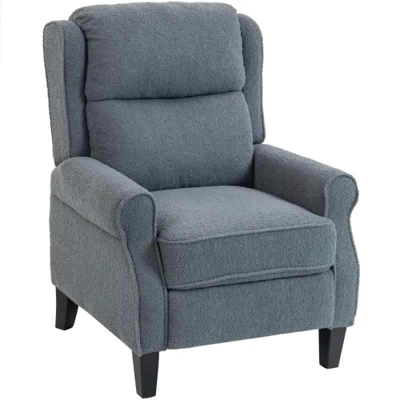  Teddy Fleece Push-Back Recliner Armchair with Extended Footrest - Grey