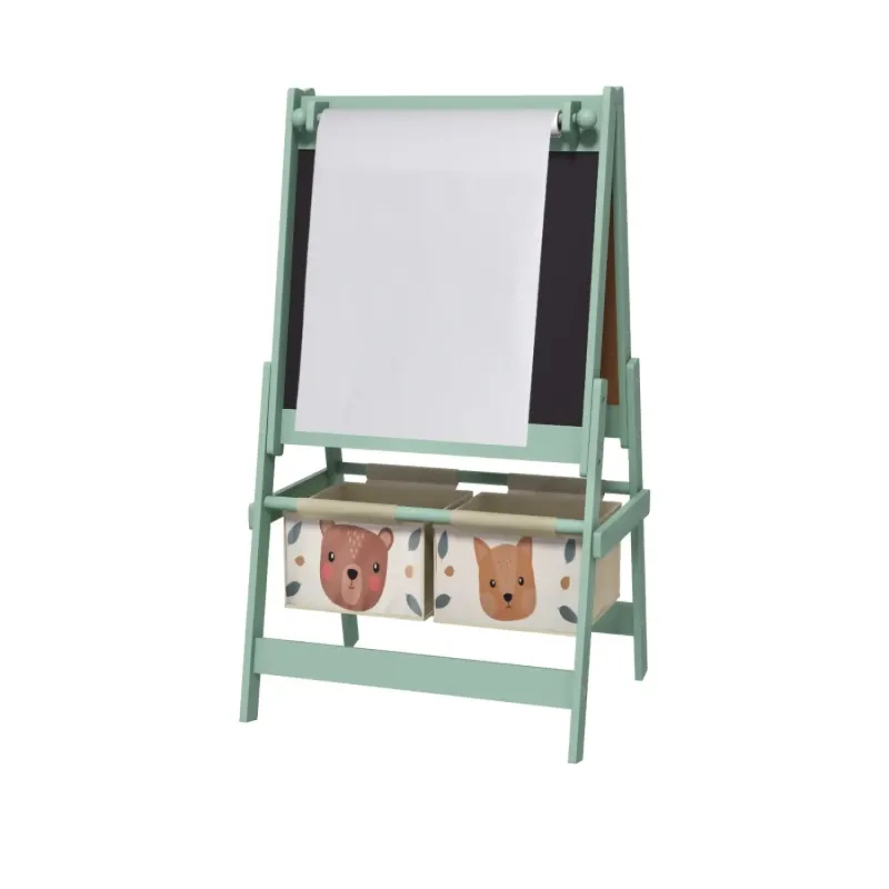 Three-In-One Kids Art Easel with Paper Roll and Storage - Green