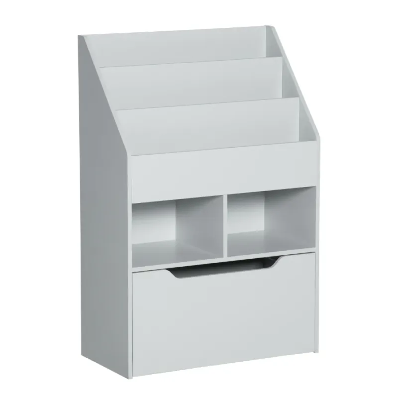 Kids Bookshelf and Toy Organiser with Mobile Storage Drawer - Grey