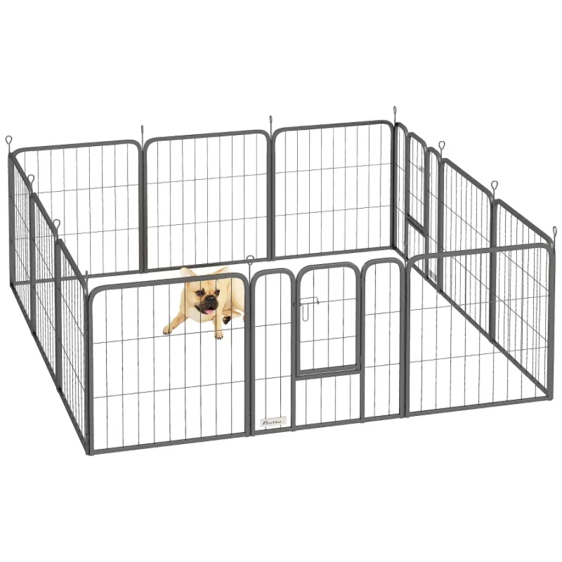 12-Panel Steel Dog Playpen with Doors - 60cm - Black