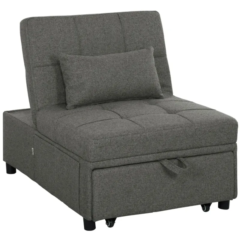 4-in-1 Single Sofa Bed Sleeper Chair with Side Pockets - Dark Grey