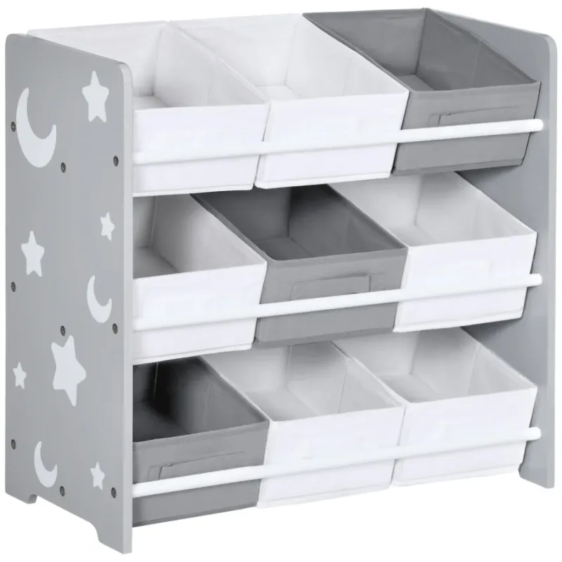 Kids Storage Rack with 9 Removable Baskets - Grey