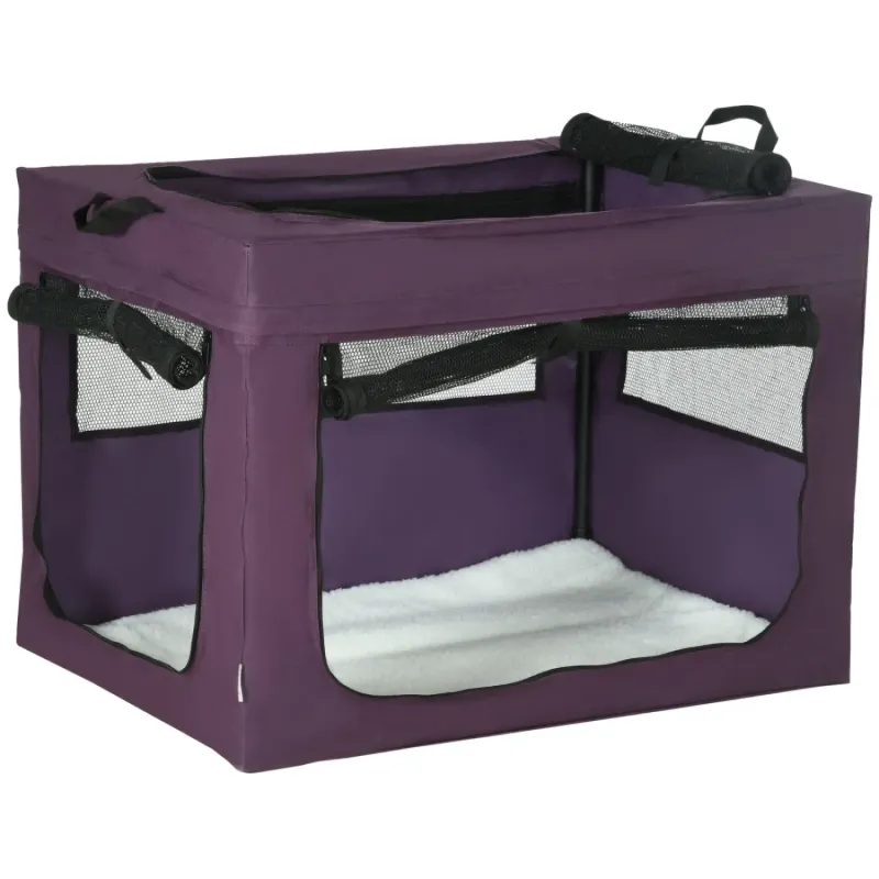 Soft Fabric Folding Dog Carrier with Cushion, 80cm - Purple