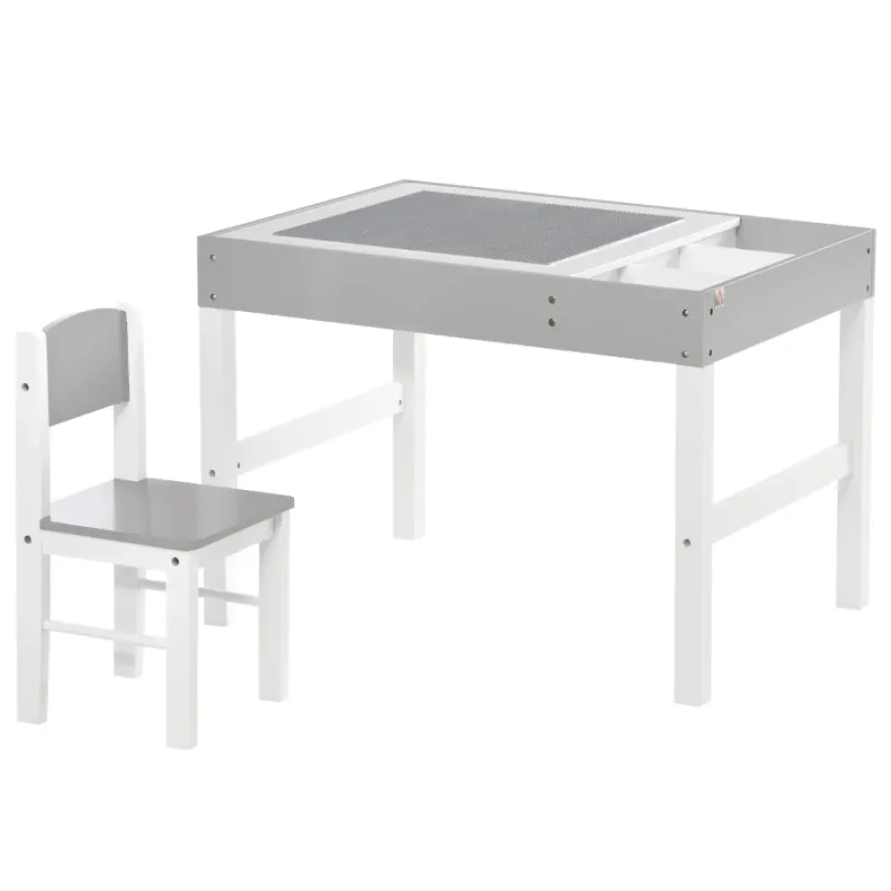 Kids' Grey Wooden Desk and Chair Set with Storage & Whiteboard