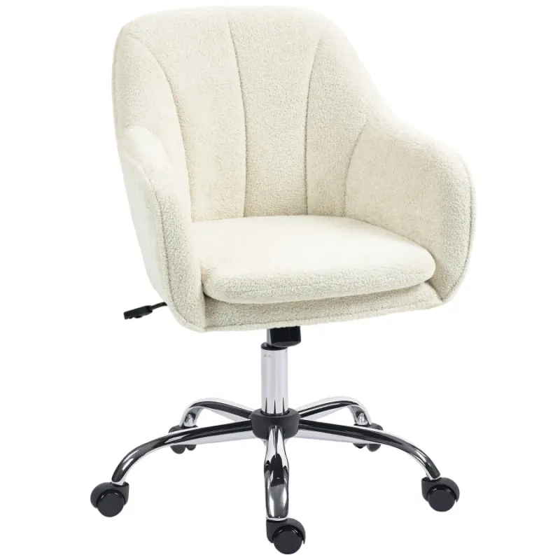  Velvet-Feel Tub Office Chair with Rocking Function and Adjustable Height - Beige