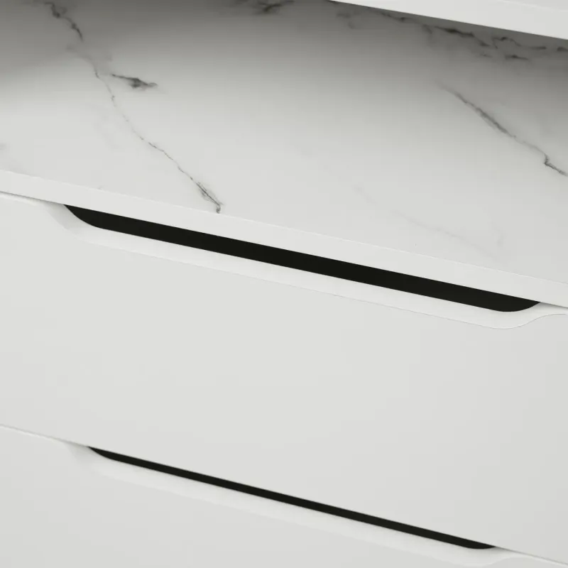 Marble Effect Sideboard, 120cm, in White, with Open Storage