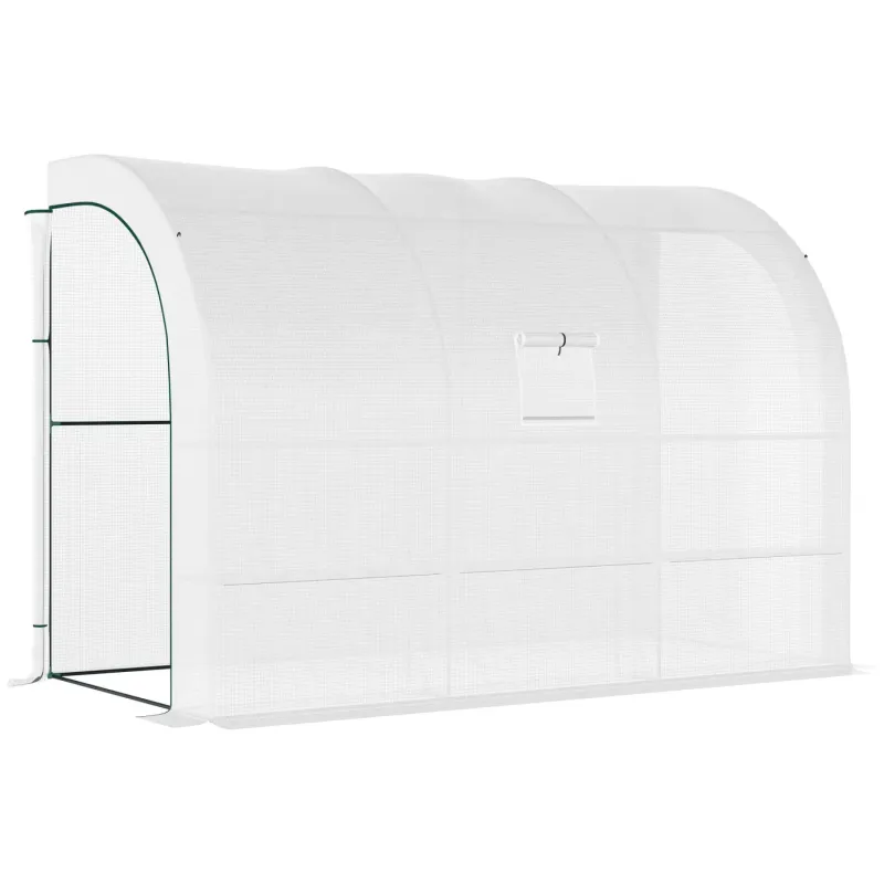 3m Lean-To Walk-In Greenhouse with 3-Tier Shelving - White