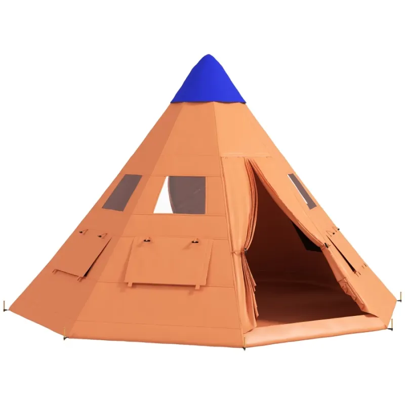 6 Person Tipi Tent with 8 Windows - Orange