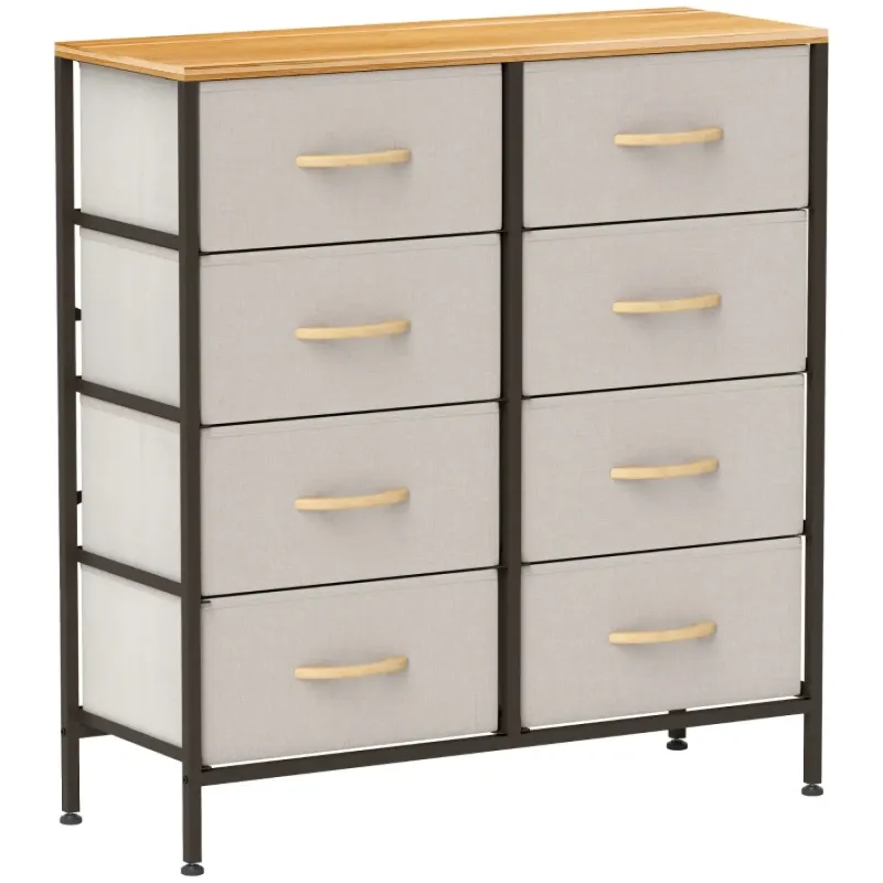 8 Drawer Fabric Chest of Drawers with Steel Frame - Cream White