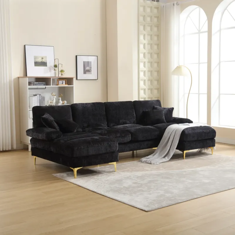 4-Seater U-Shaped Sectional Sofa with Double Chaise and Chenille Fabric