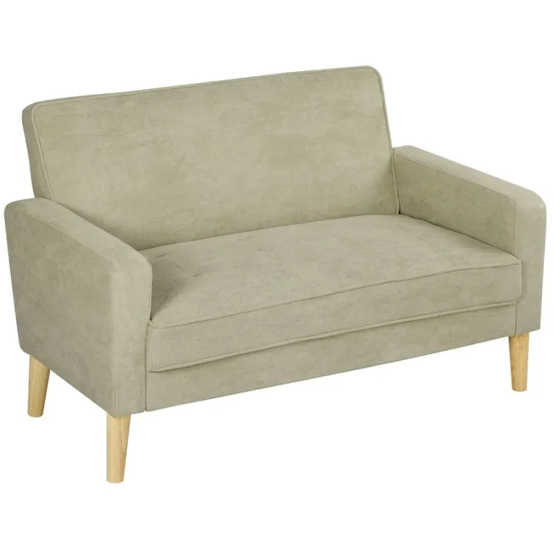 Beige Two-Seater Velvet-Feel Loveseat Sofa
