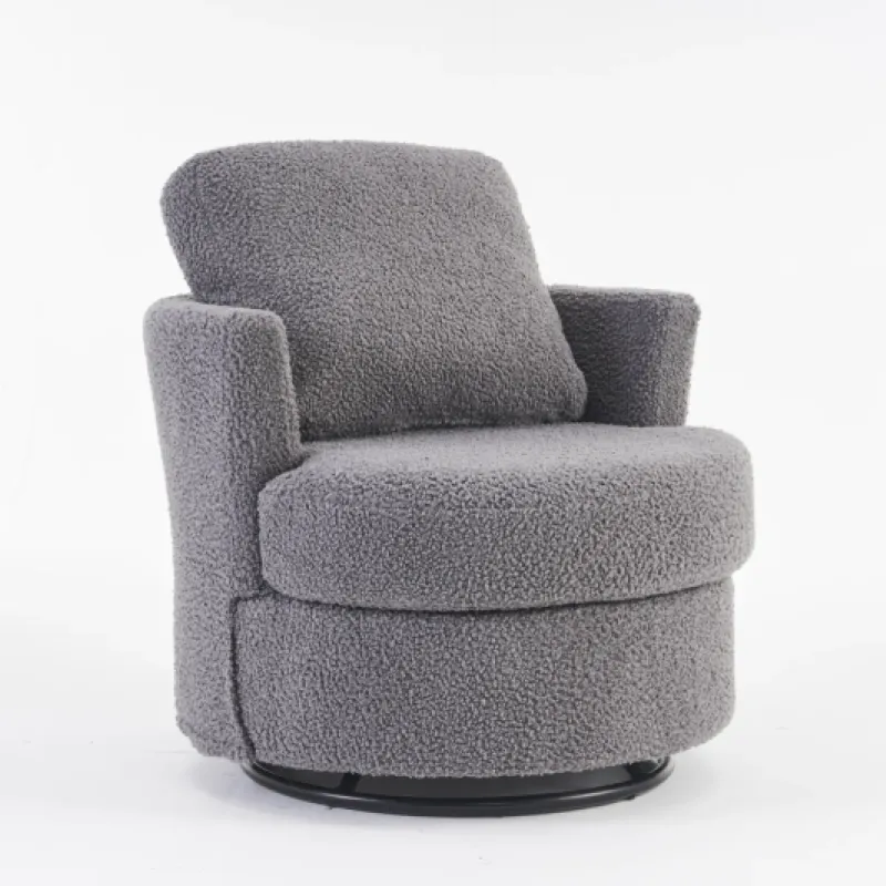 Teddy Fabric 360° Swivel Armchair with Back Cushion - Medium Grey