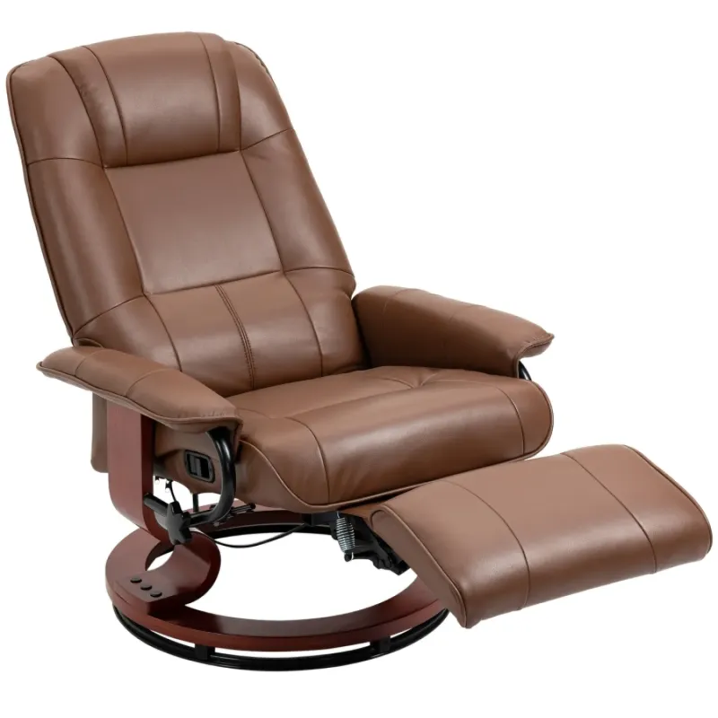 Brown Faux Leather Swivel Recliner Armchair with Footrest