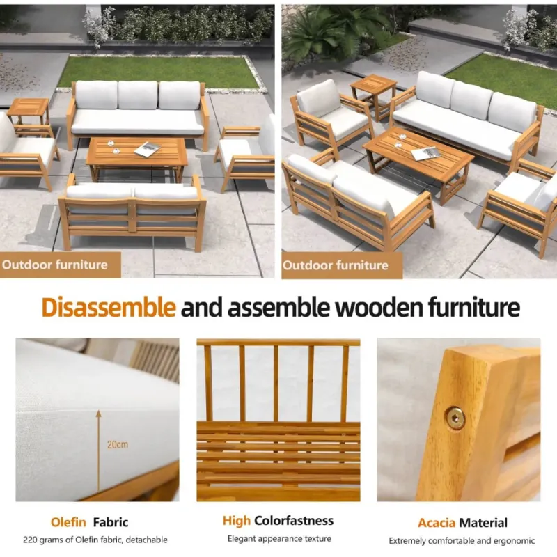 Acacia Wood 2-Seater Garden Bistro Set with Cushions - Teak Finish