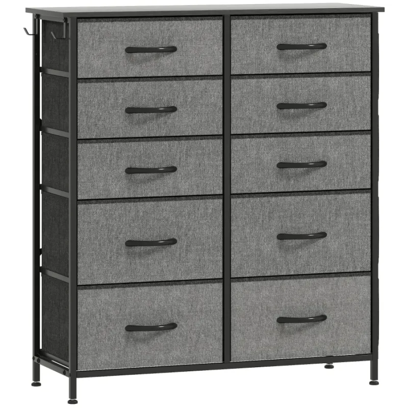 10 Drawer Fabric Chest of Drawers with Steel Frame - Charcoal Grey