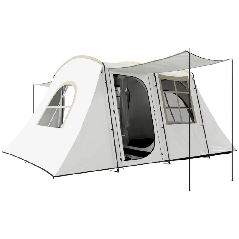 4-Man Tunnel Tent with Porch and Living Area - Khaki