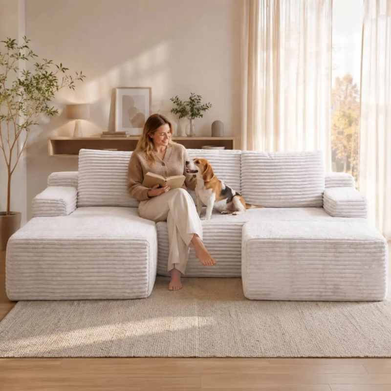 Softy Modular Corner Sofa with Chaise, Ottoman and Storage Pocket