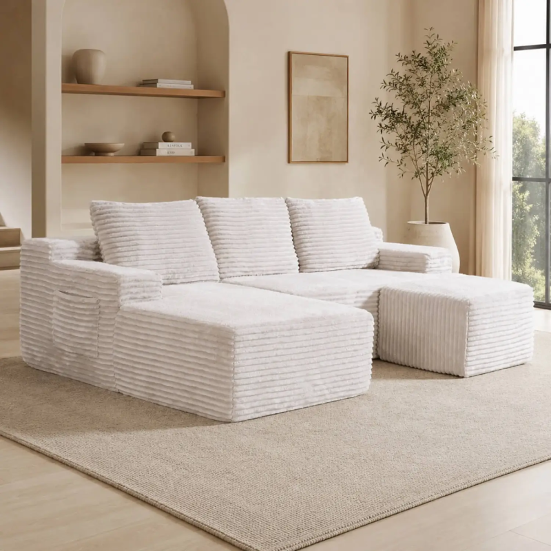 Softy Modular Corner Sofa with Chaise, Ottoman and Storage Pocket