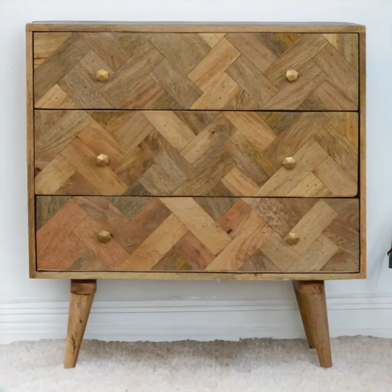 Zig-Zag Patchwork Solid Mango Wood 3 Drawer Chest