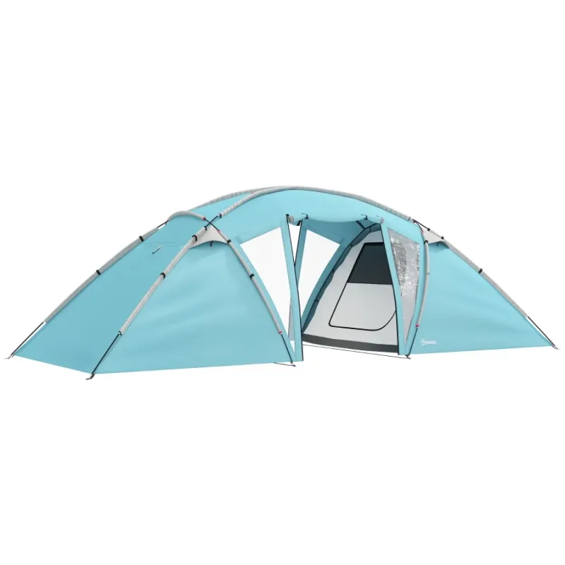 6 Person 2-Bedroom Waterproof Family Tunnel Tent with Living Area - Blue
