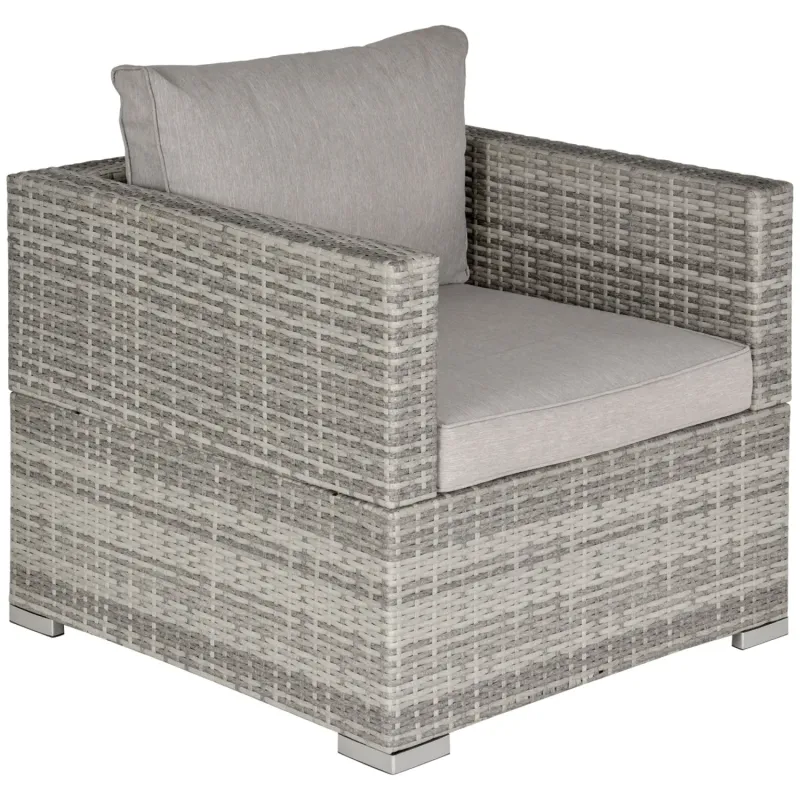Single Seater Rattan Garden Armchair with Padded Cushions - Grey