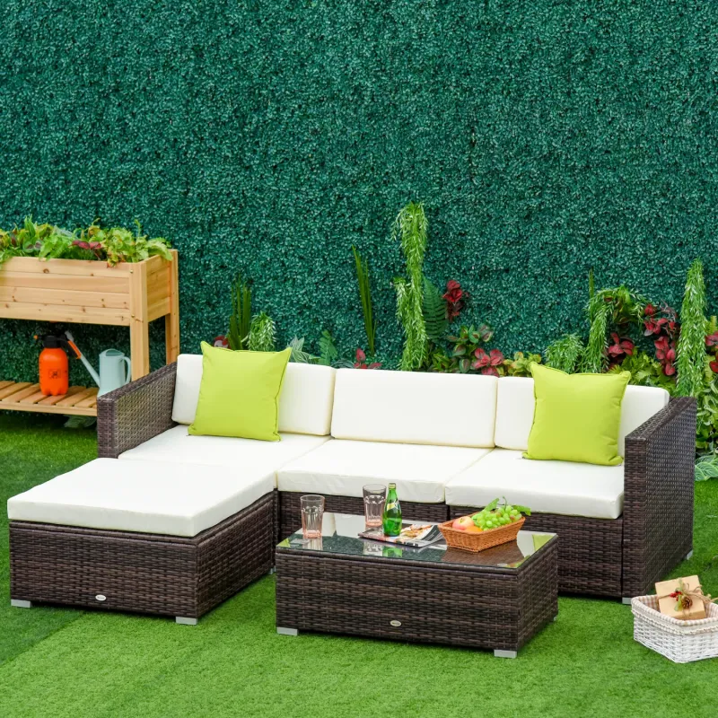 4-Seater Rattan Garden Sofa Set with Modular Sectional Pieces and Coffee Table - Brown