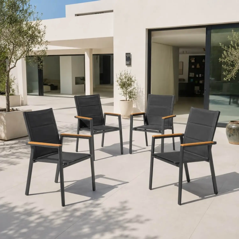 Arve Aluminium and Teak Outdoor Dining Chairs - Set of 4
