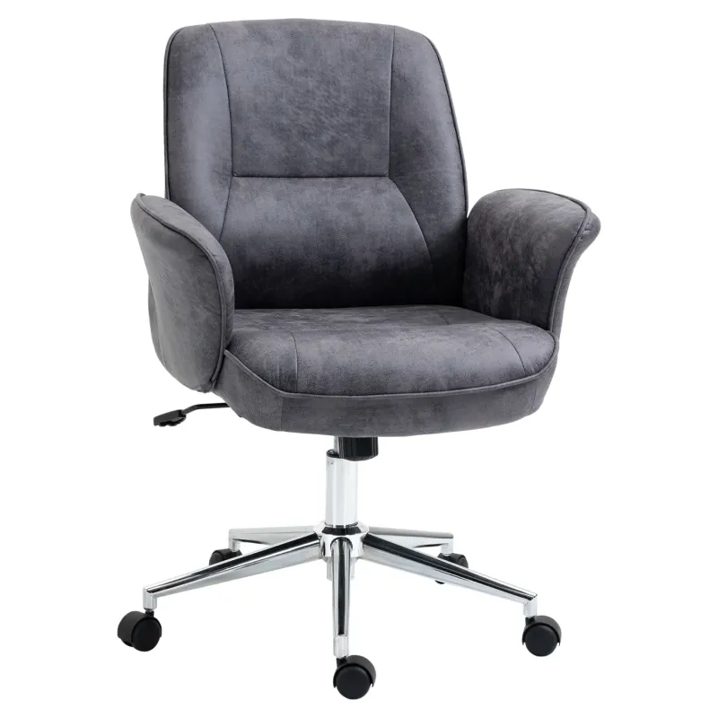 Mid Back Swivel Home Office Chair, Microfibre Leather - Charcoal Grey
