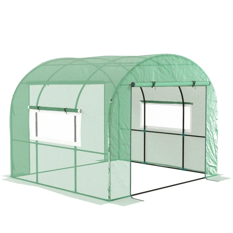 3m x 3m Walk-In Polytunnel Greenhouse with Mesh Windows - Green
