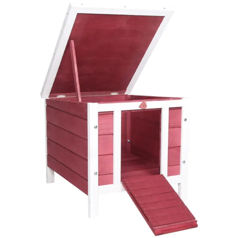 Wooden Outdoor Rabbit Hutch with Asphalt Roof - Red, 51cm