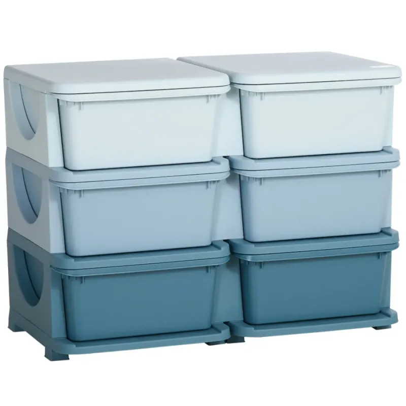 Blue Kids’ 3-Tier Toy Organiser with 6 Removable Storage Drawers