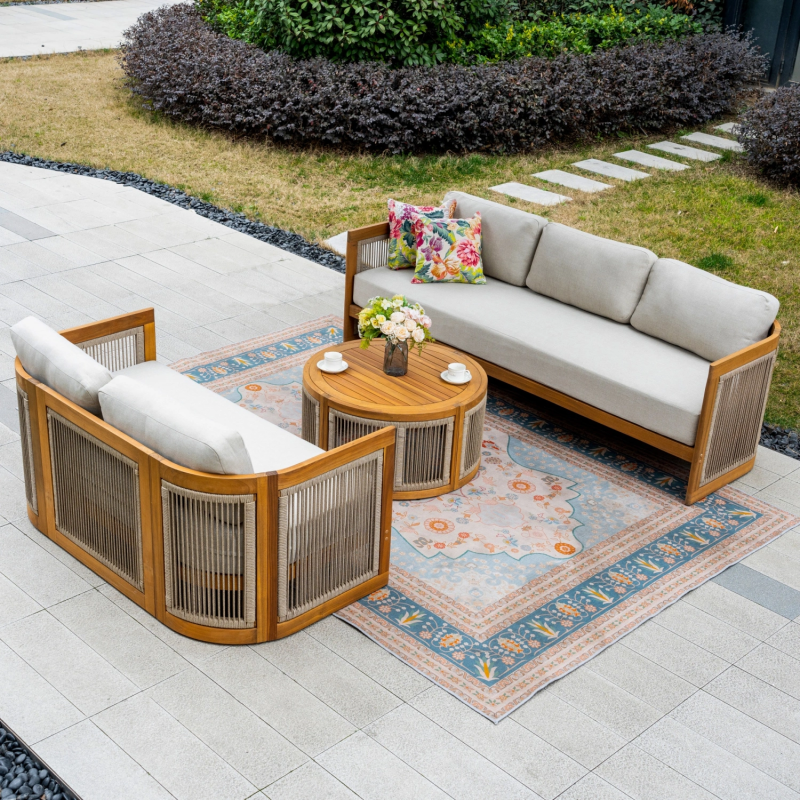 CAVEN 5-Seater Acacia Wood Garden Sofa Set with Storage Coffee Table