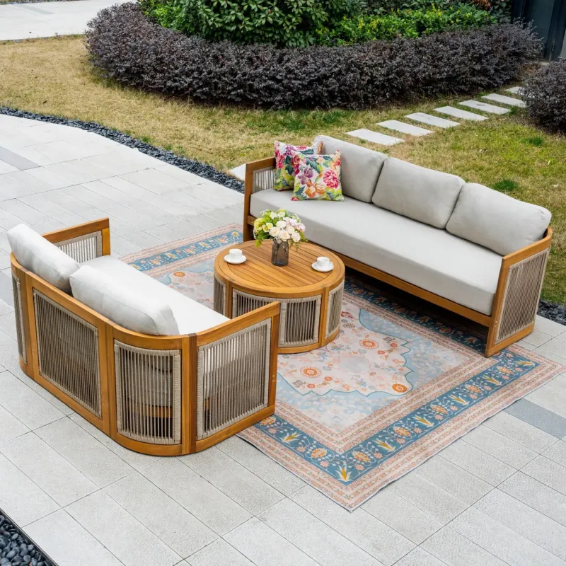 CAVEN 5-Seater Acacia Wood Garden Sofa Set with Storage Coffee Table
