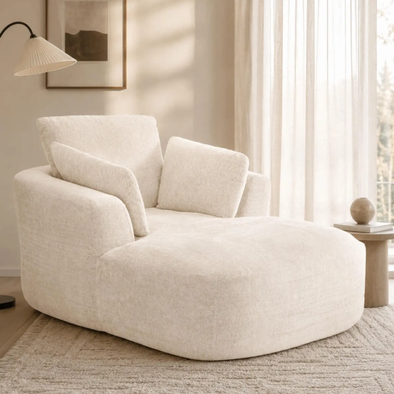 Softy Textured Fabric Armchair, in Beige, with High-Density Foam and Compressed Packaging