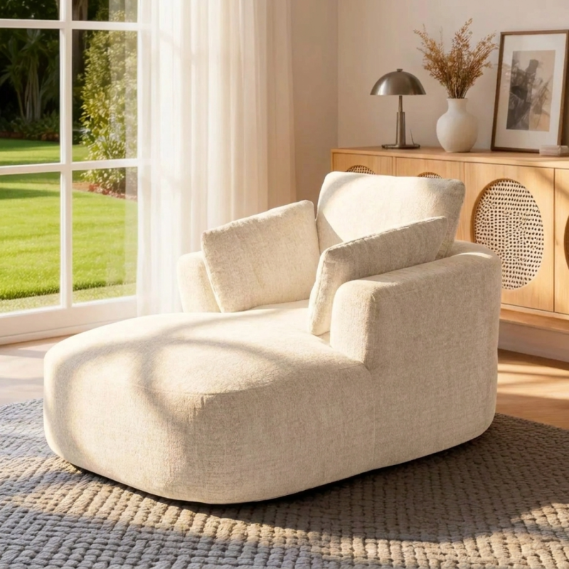 Softy Textured Fabric Armchair, in Beige, with High-Density Foam and Compressed Packaging