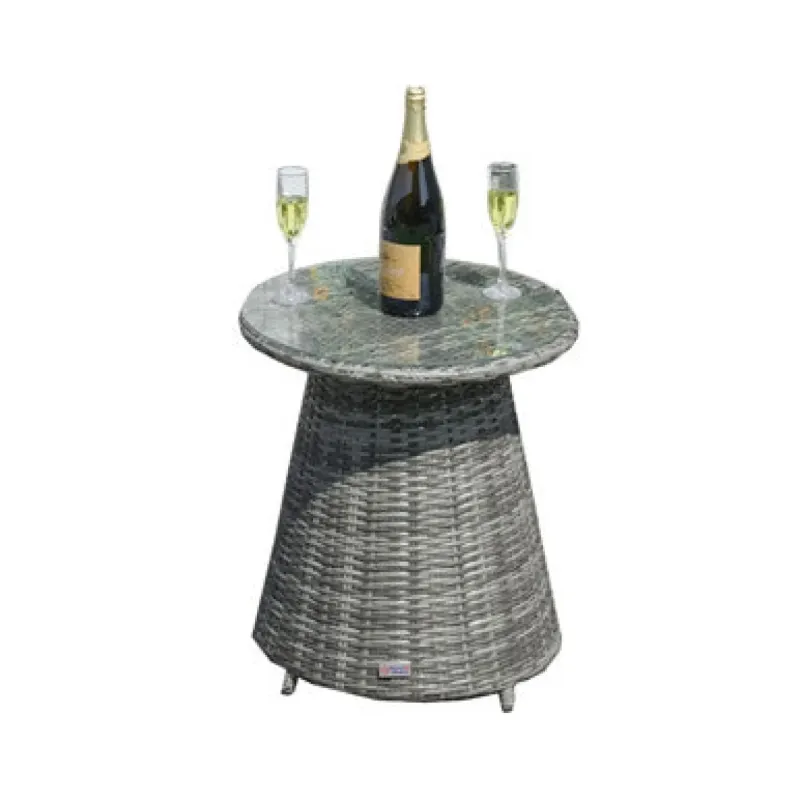 2-Seater Round Rattan Bistro Table with Tempered Glass Top