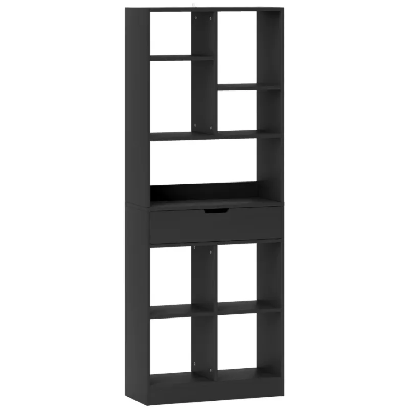  Tall Bookcase with Drawer and Open Shelving - Black