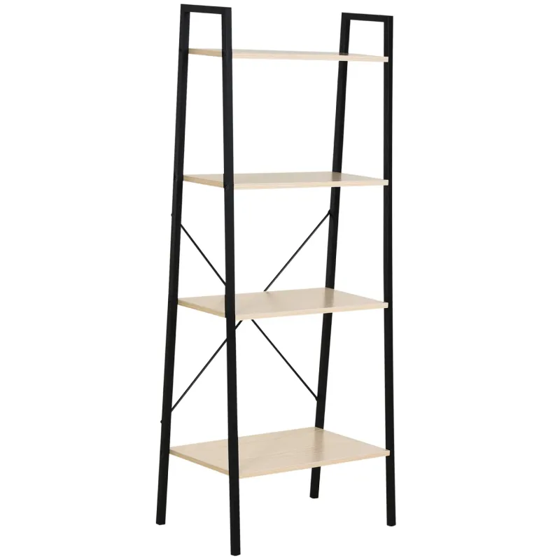 4-Tier Industrial Ladder Shelf in Oak and Black