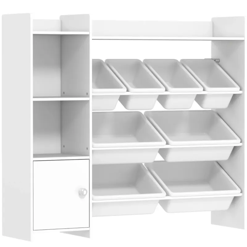 Kids White Toy Storage Unit with 8 Removable Bins, Shelves and Cabinet