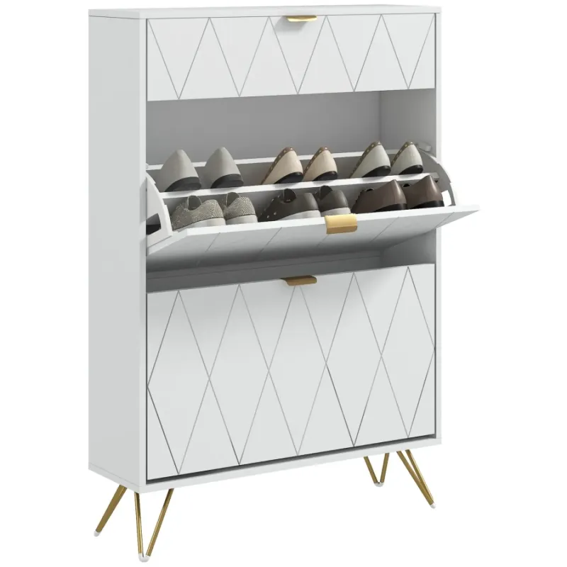 White Two Flip Drawer Narrow Shoe Cabinet